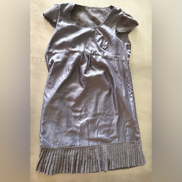 Mimi Maternity Gray Wool Blend Eyelet Pleated Hem Dress Size S - Picture 6 of 9